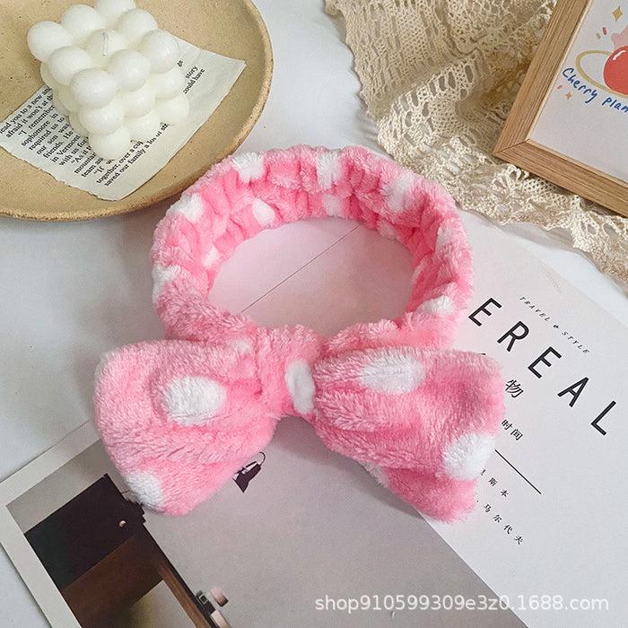 Wholesale Leopard Print Polka Dot Striped Bow Headband Women' s Face Wash Sports Headband Coral Velvet Hair Accessories