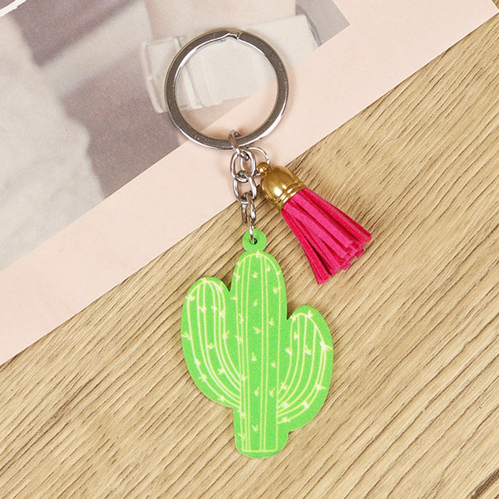 Wholesale keychain retro western do old cactus love cowboy hat cow zebra hoof pink tassel