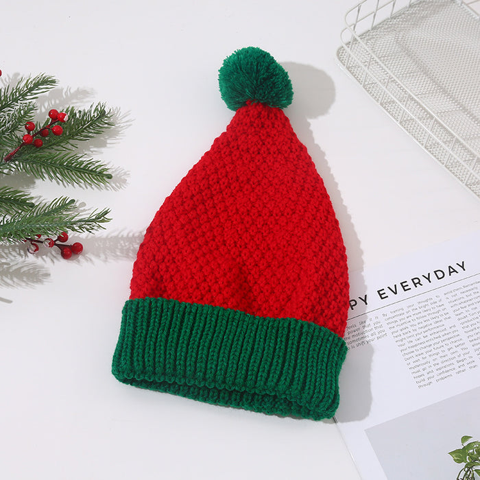 Wholesale Red and White Christmas Hat Bell Christmas Hat Color Matching Fur Ball Woolen Hat  Knitted Hat