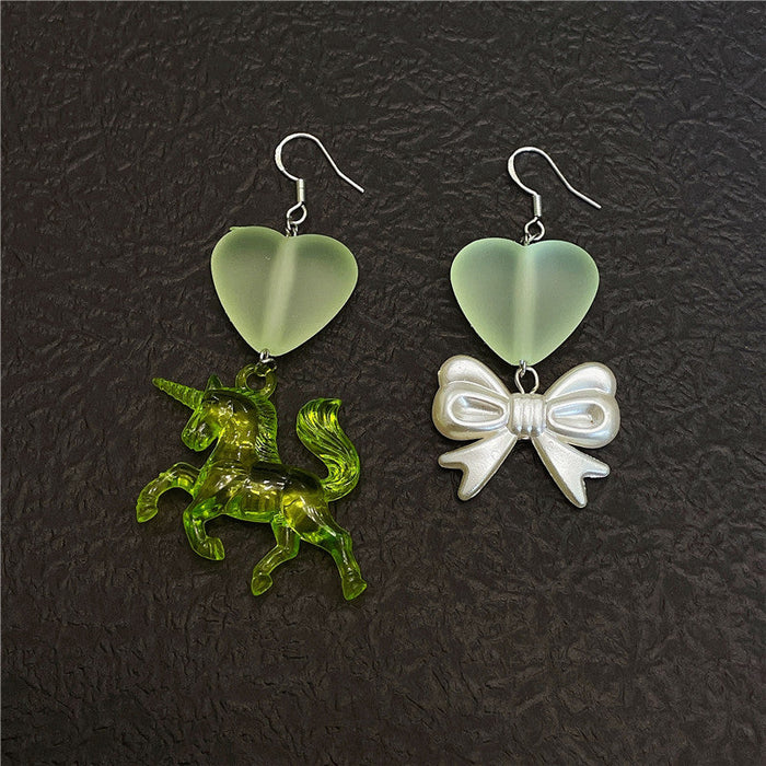 Wholesale Earrings Resin Vintage Frosted Heart Heart Asymmetrical Unicorn JDC-ES-Wenhua015