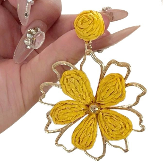 Wholesale Straw Sun Flower Island Resort Style Earrings Sea Salt Star Ear Clips