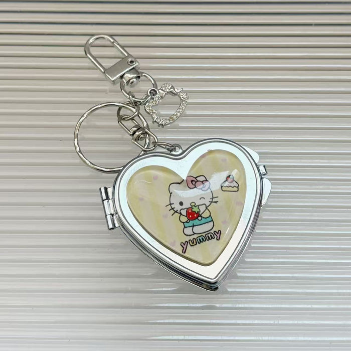 Wholesale Cartoon Heart Portable Mirror Keychain Bag Charm Alloy Electroplating