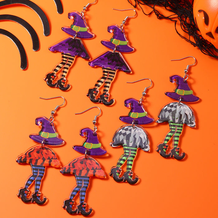 Wholesale Cross-Border European aColorful long-legged witch  creative splicing acrylic double-sided earrings