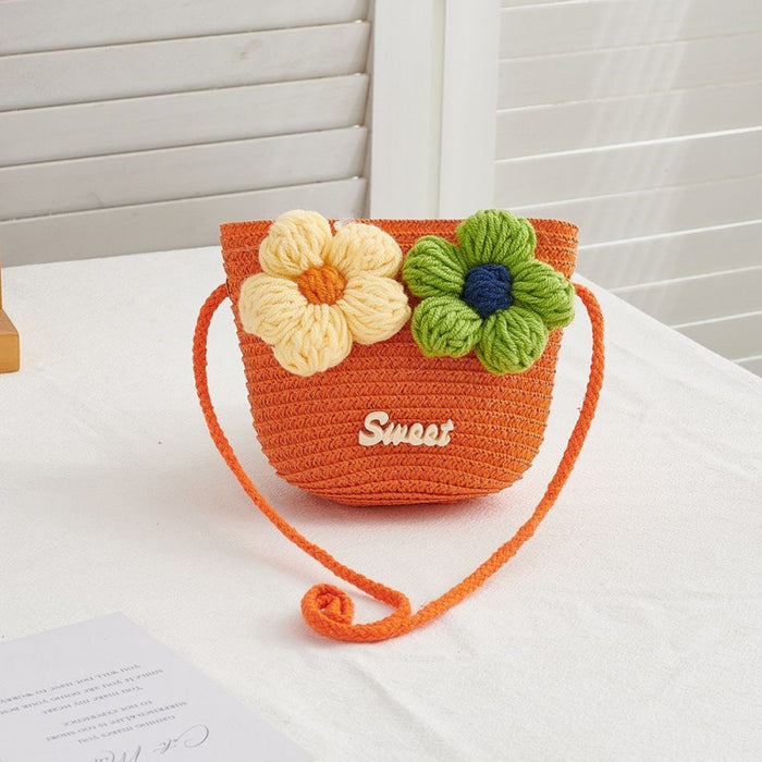 Wholesale Straw Woven Floral Crossbody Bag for Girls Cute Summer Purse
