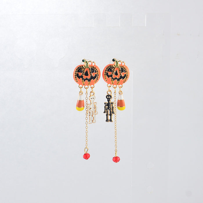 Wholesale Electroplated Zinc Alloy  Earrings Pumpkin Skull Ghost Face Tassel Zircon For Boutique Resale