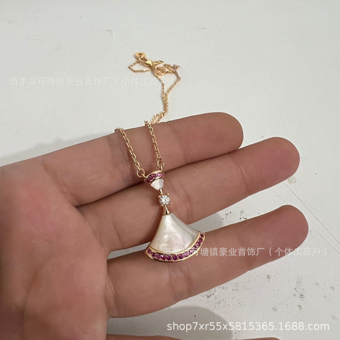 Wholesale  V gold high version small skirt necklace female white fritillary fan rose gold pendant clavicle chain