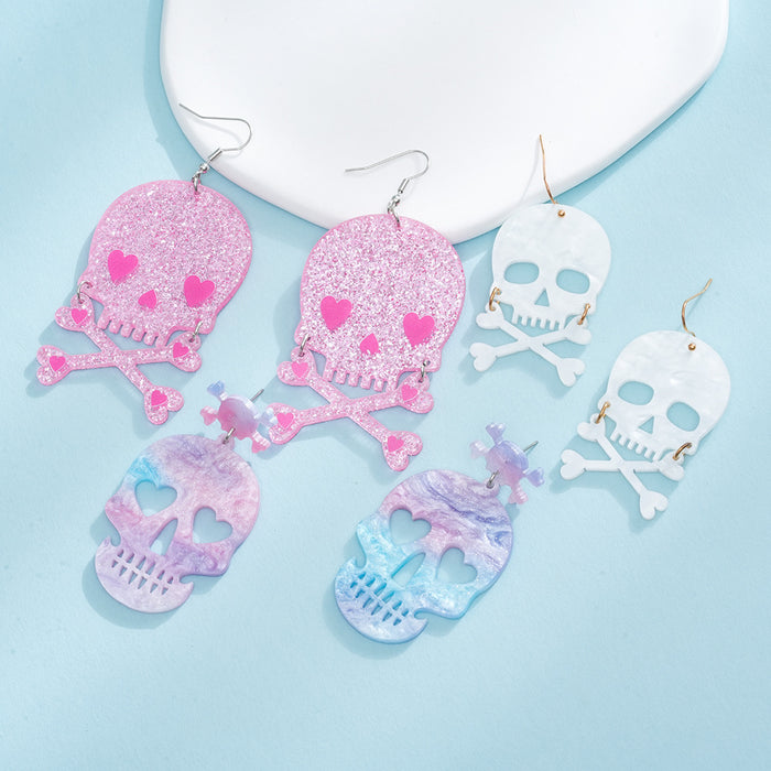 Wholesale Funny Explosive Head Skull Print Earrings Acrylic