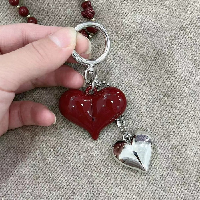 Wholesale Deep red bow heart 3D keychain