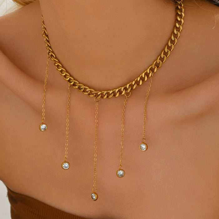 Wholesale Fashionable, trendy, minimalist design, pearl zircon pendant, versatile tassel necklace, small accessory