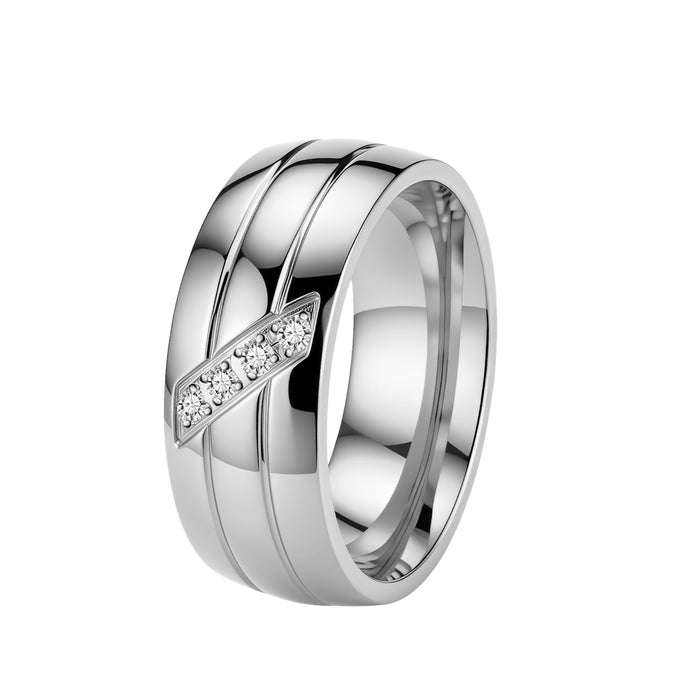 Wholesale Gold Stainless Steel Couple Ring with Diamond Inlay Fashion Jewelry Accessory