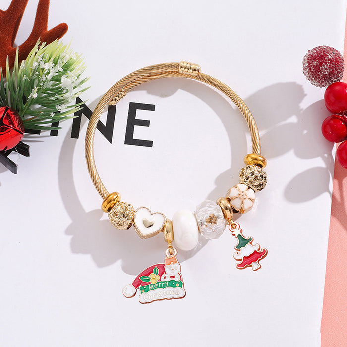 Wholesale Stainless Steel Christmas Bracelet Adjustable with Tree Elk Snowflake Pendants MOQ≥2