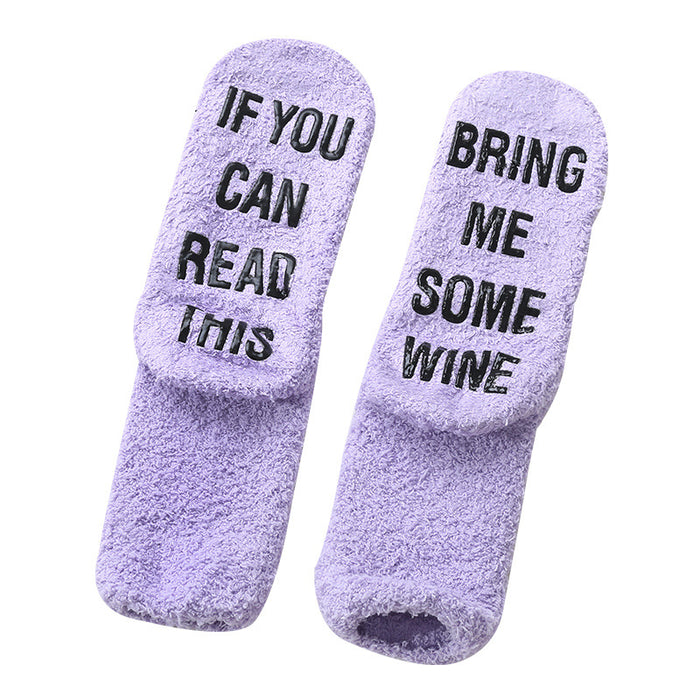 Wholesale Glass socks with adhesive letter design, coral fleece socks that won't fall off, plush socks