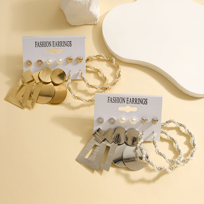 Wholesale Exaggerated circular hollow earrings set for women's geometric circular earrings, fashionable long earrings