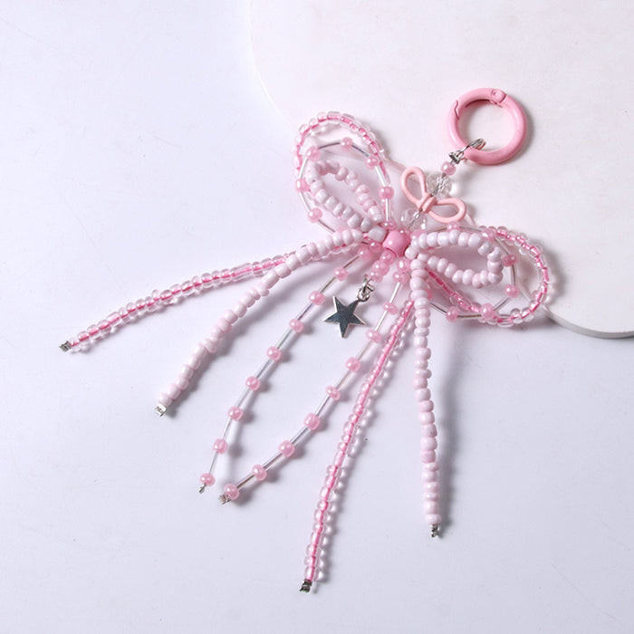 Wholesale Luminous Bead Alloy Bow Beaded Keychain Mobile Phone Chain