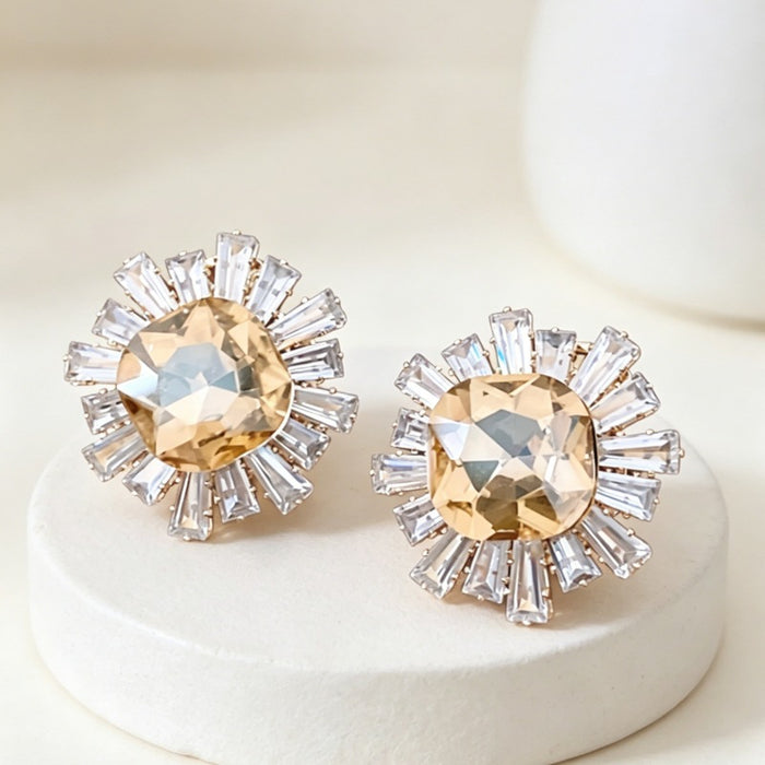 Wholesale Copper CZ Sunflower Earrings Geometric Design Party Jewelry Accessory