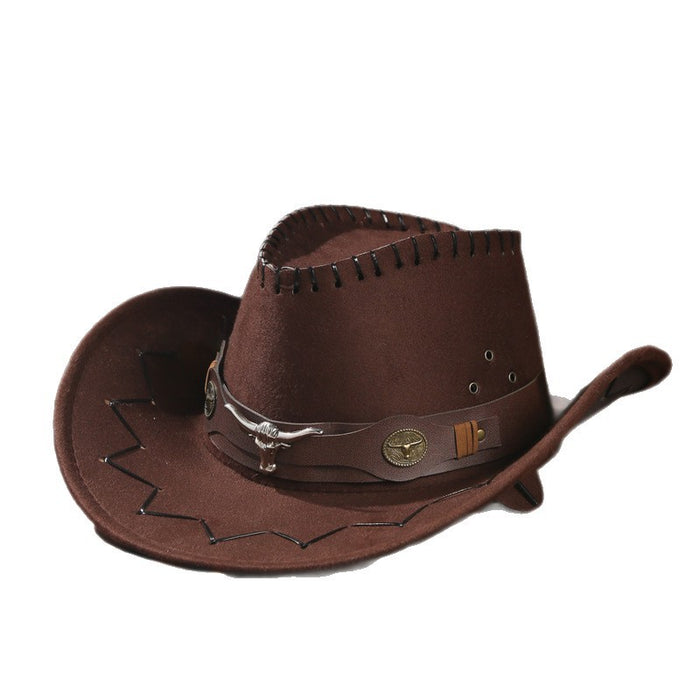 Wholesale Dark Coffee Solid Suede Fabric Cowboy Hat with Turned Brim for Sun Protection Casual Outdoor