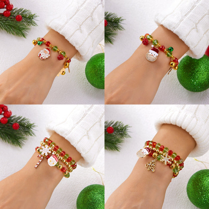 Wholesale Christmas Series Hand Jewelry  Snowflake Christmas Tree Cane Pendant Bracelet Stacking Set