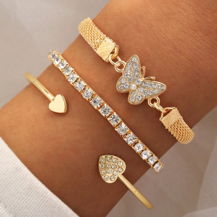 Wholesale Butterfly studded diamond bracelet, heart opening bracelet, creative and fashionable bracelet, women's accessory set