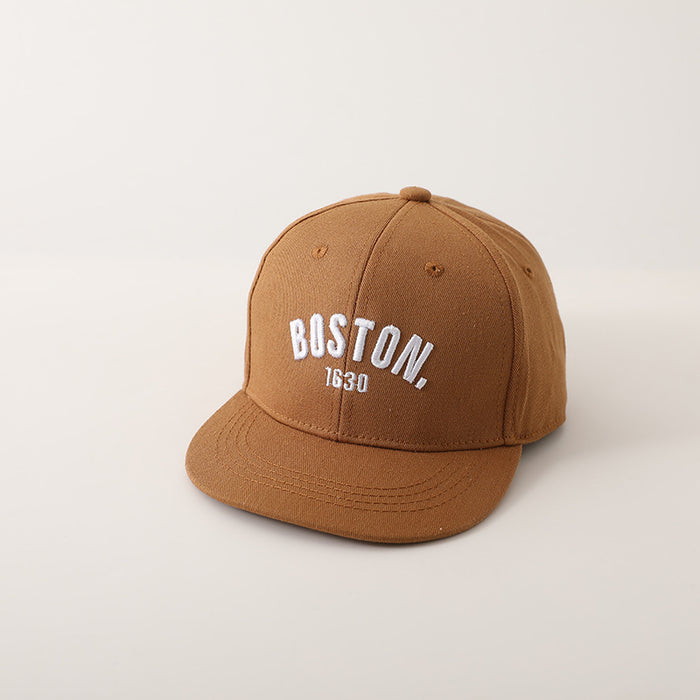Wholesale Trendy Kids Embroidered Letter Flat Brim Baseball Cap Unisex Green Boston Sunscreen Casual Resale Accessory