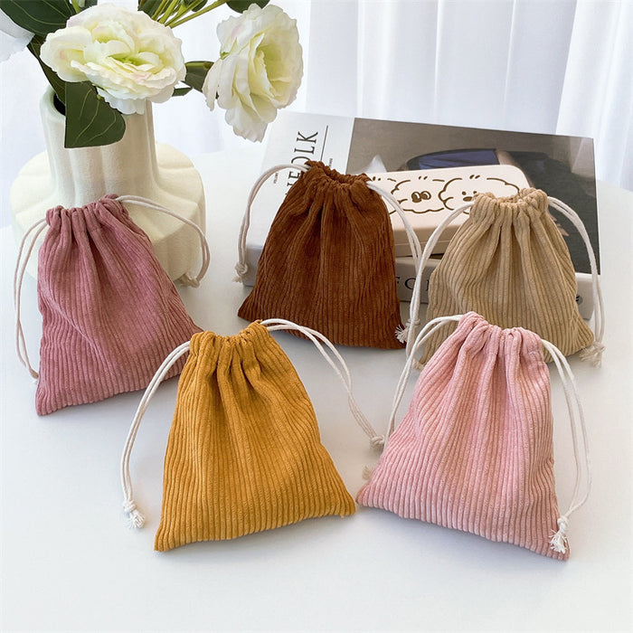 Wholesale Corduroy storage bag, drawstring pocket, portable coin purse