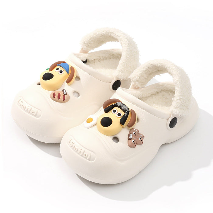 Wholesale Children' s cotton slippers winter  boys and girls home warm cotton shoes medium and big children cartoon outer wear plush shoes