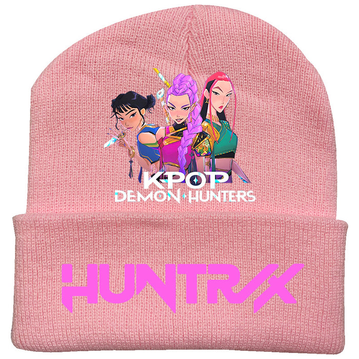 Wholesale Kpop Knitted hat fashion curled brim beanie printed
