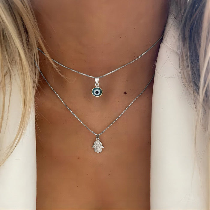 Wholesale Retro New Light Luxury Chain Set, Simple Devil's Eye Palm Necklace, Gold 2-piece Set