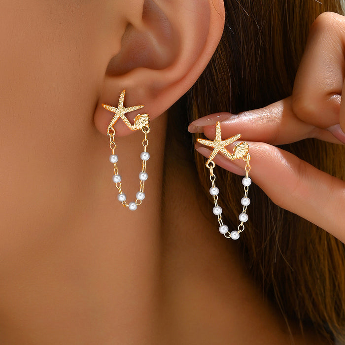 Wholesale Women's Earrings Star Shell String Pearl Design Earrings
