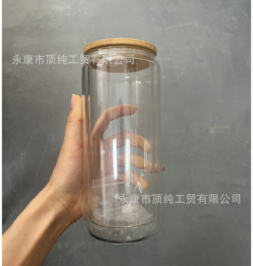 Wholesale 12oz 16oz 20oz Thermal Transfer Frosted Coating Cup Bamboo Lid Glass Cup JDC-CUP-DingChun004