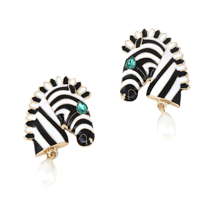 Wholesale hot-selling animal horse head alloy oil striped earrings