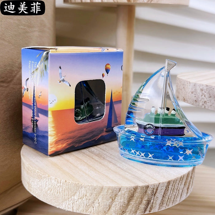 Wholesale Creative Floating Cartoon  Decompression Liquid Sailing Crafts Ornaments Transparent Oil Leakage Acrylic Gift