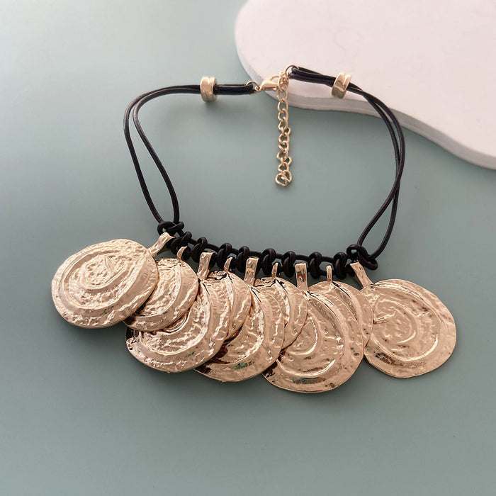 Wholesale Alloy Round Coin Multi-layer Leather Rope Necklace Casual Daily Women