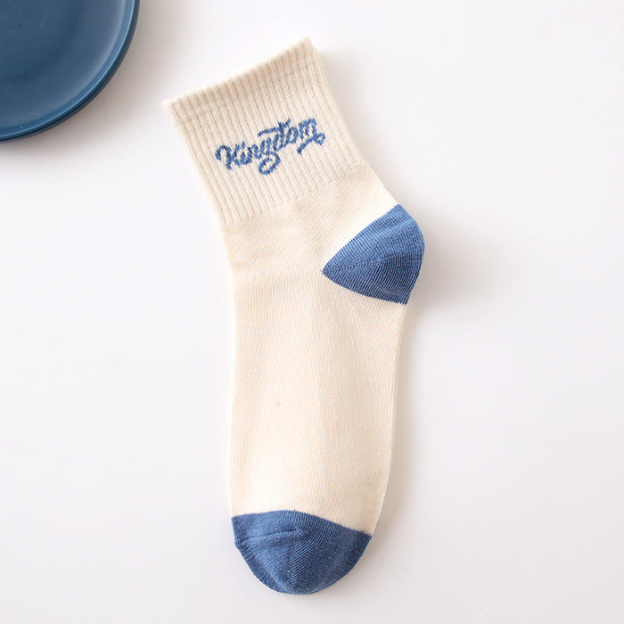 Wholesale Letter socks, short socks, simple stripes, niche design, mid tube sports men's socks, college style