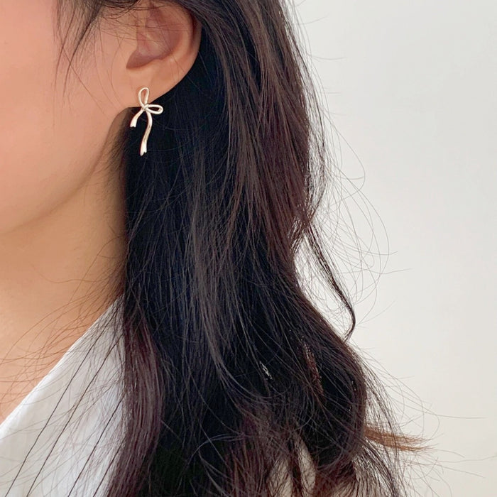 Wholesale Bow Ribbon Ear Needle Women's S925 Silver Needle Earrings Niche Design Earrings