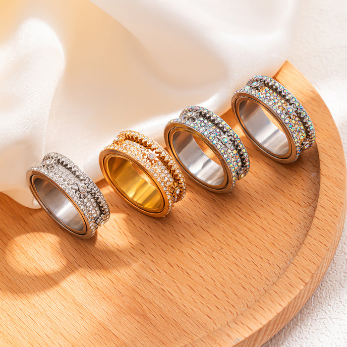 Wholesale gear rotating diamond ring fashion color diamond ring ring