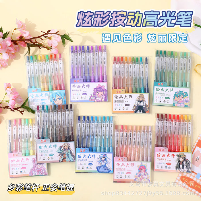 Wholesale 9pcs/ box Painting Hand Account Pen Set Large Capacity Color Press Pen