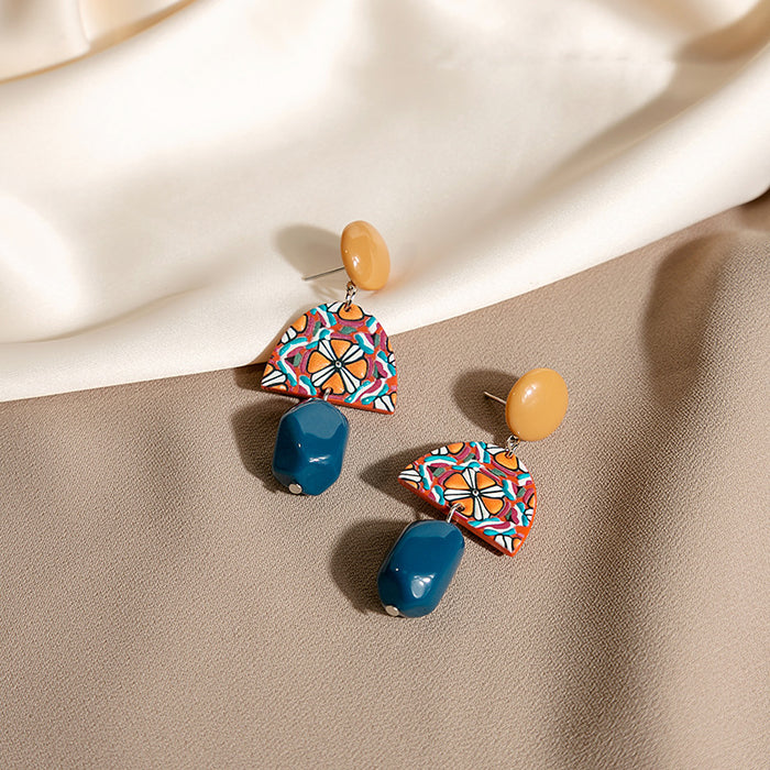 Wholesale Retro Yellow Blue Color Block Geometric Acrylic Earrings Accessory