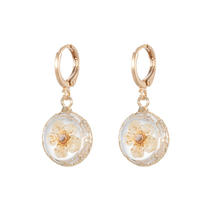 Wholesale Transparent circular glass ball earrings, irregular eternal flower earrings, flower beach accessories in style