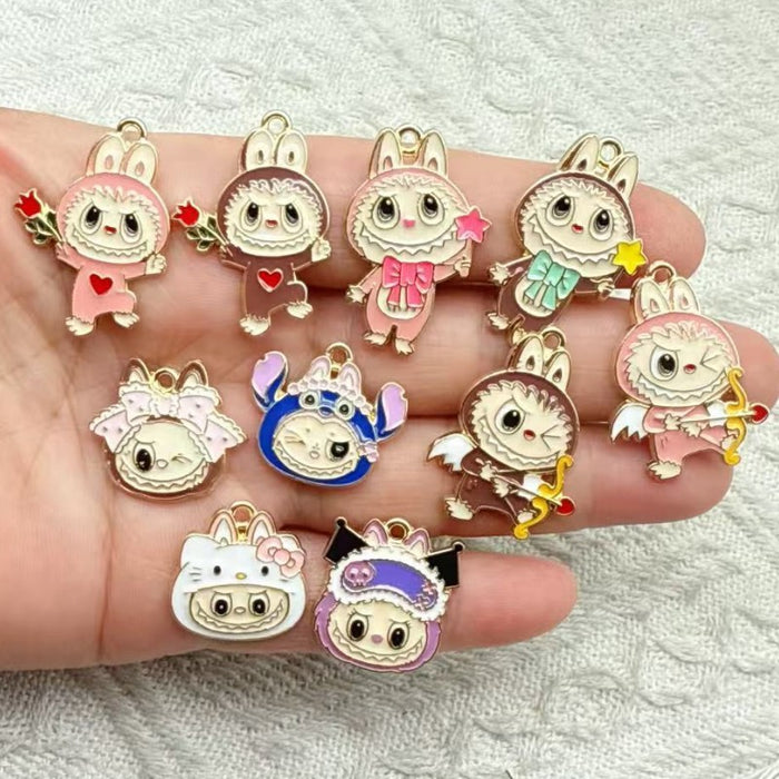 Wholesale 10pcs Anime Cartoon Alloy Oil Drip DIY Earrings,  Keychain,  Necklace Pendant