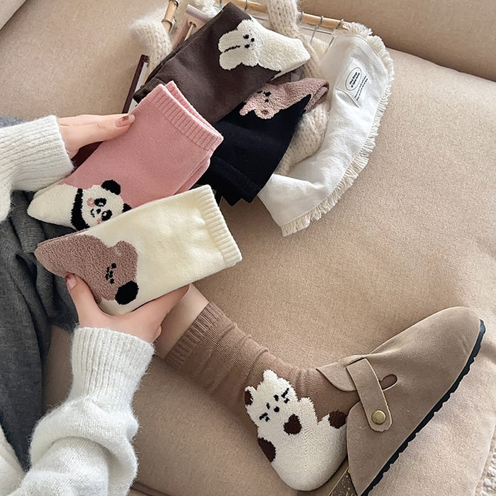 Wholesale Cute plush teddy bear socks, mid tube socks, trendy outerwear, versatile, pile up socks