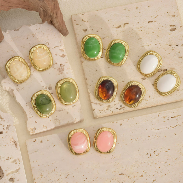 Wholesale Amber Earrings Stainless Steel Oval Earrings for Women