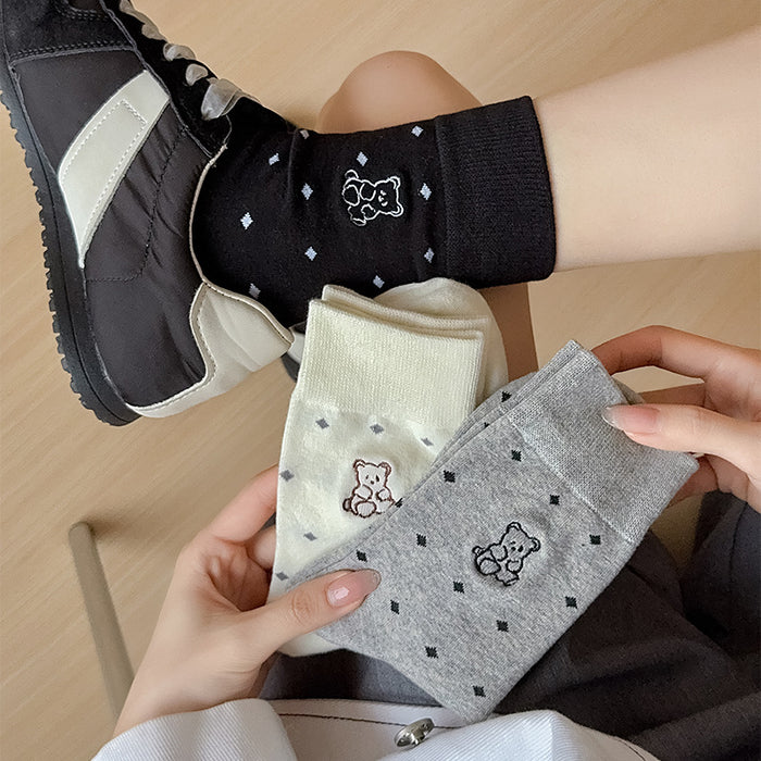 Wholesale Cute cartoon embroidered mid tube socks, trendy and versatile for wearing outside