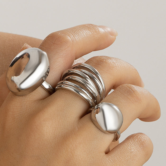 Wholesale geometric metal wind lava line ring suit irregular smooth opening rings