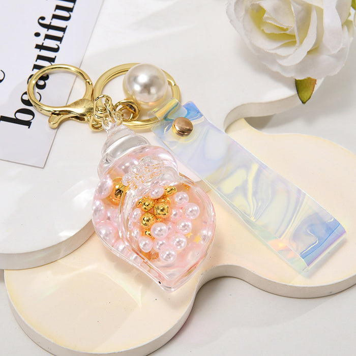 Wholesale Hourglass bottle seaside pearl small seashell keychain