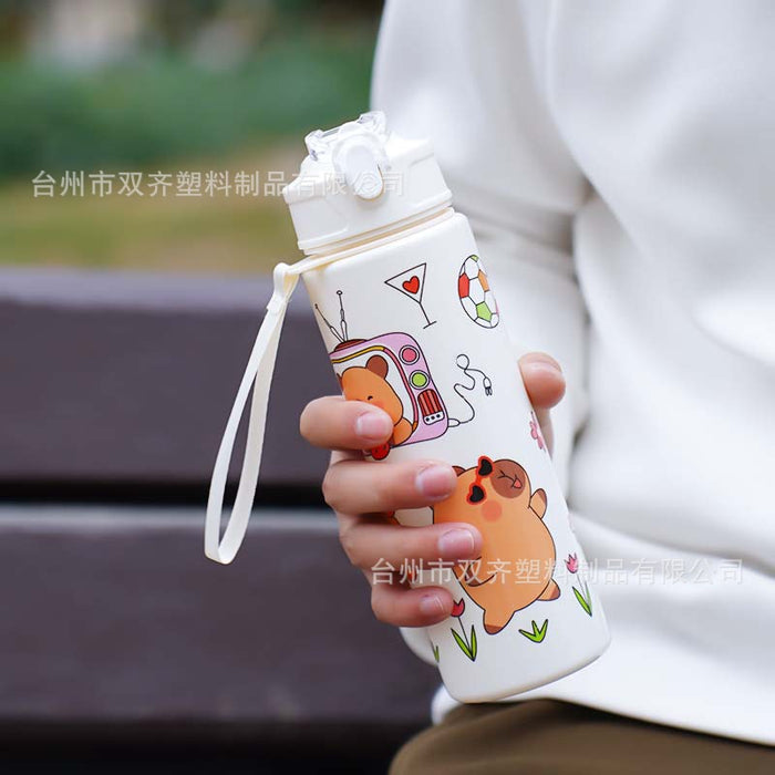 Wholesale  Straw Water Cup Cute Children' s Straw Cup Student Portable Cartoon Water Cup with Lanyard