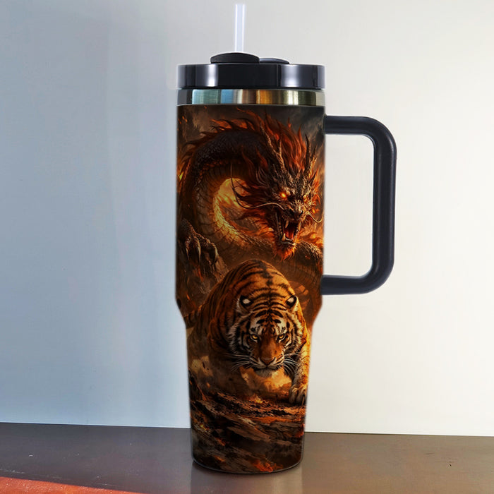 Wholesale 3D Neon Dragon Pattern Handle of Thermos Cup - Dark Magical Dragon Design