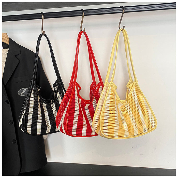 Wholesale Striped woven bag for women, large capacity versatile single shoulder underarm bag, fashionable and versatile tote bag