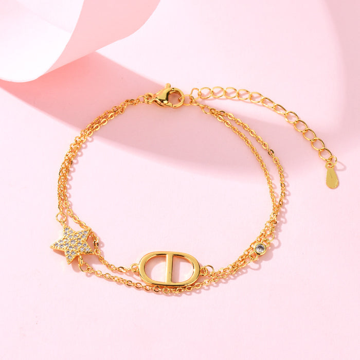 Wholesale Letter Bracelet Stacked Star Bracelet Retro Diamond Bracelet