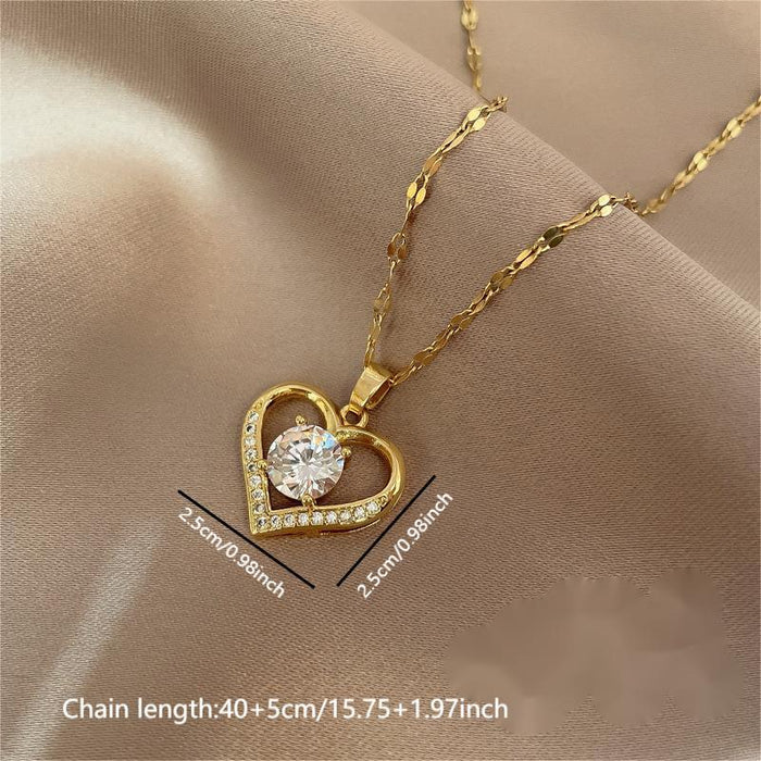 Wholesale Heart shaped luxury sparkling full diamond temperament necklace versatile collarbone chain titanium steel chain