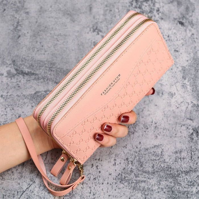 Wholesale PU Leather Women Long Zipper WalletLarge Capacity Multi-Card Organizer Solid Light Pink Daily Matching Fashion Accessory
